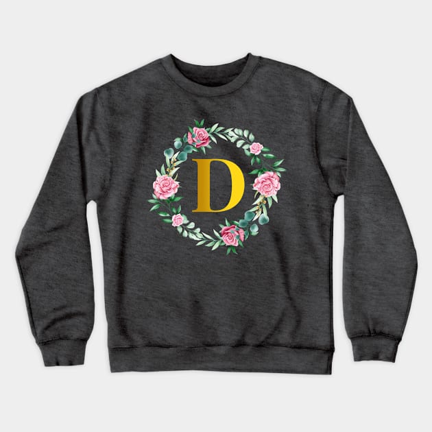 Floral Initial Wreath Monogram letter D Crewneck Sweatshirt by MyArtCornerShop